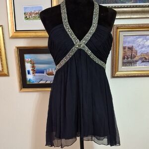 Express Black Embellished Halter Tank Top